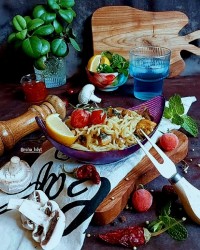 نودل پنیری با قارچ