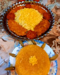 شینسل مرغ با برنج و ته دیگ طلایی