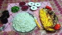سبزی پلو با قزل آلای شکم پر