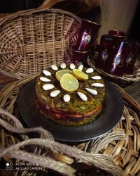 ته چین باقالی پلو با مرغ