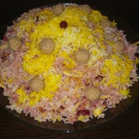 آلبالو پلو با گوشت قلقلی