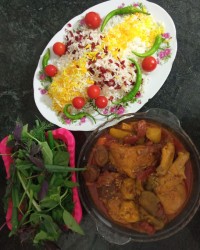 خوراک مرغ وپلو