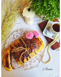 کیک دورنگ با گاناش شکلاتی