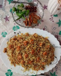 سبزی پلو با میگو