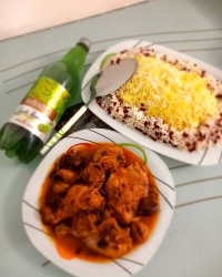 خورش آلو زرشک با مرغ ورق زدنی (عکس مراحل)