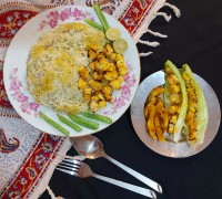 شوید پلو با میگو کبابی