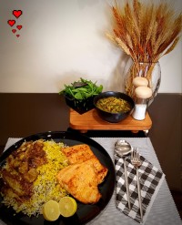 سبزی پلو ماهی با ته دیگ کاهو