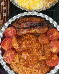 چلو خورشت بادمجان با مرغ.