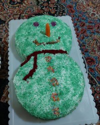 کیک یلدا با تم آدم برفی