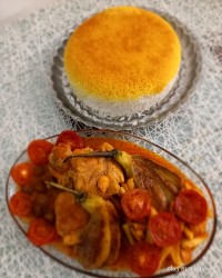 خوراک مرغ وبادمجان ورق بزن گلم