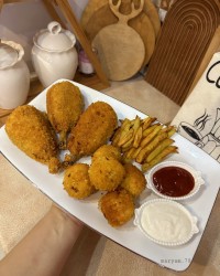 ران مرغ دروغین و توپک سیب زمینی پنیری