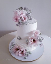 کیک دو طبقه گل صورتی