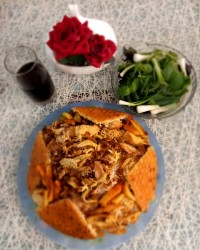 کشمش پلو با مرغ ریش شده