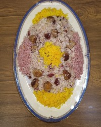 آلبالو پلو با گوشت قلقلی