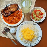 قیمه بادمجان با کته