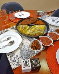 شوید پلو با سس مخصوص ماهی و حشوی مخصوص 