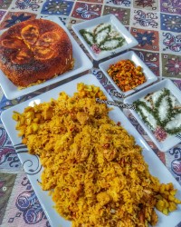 لوبیا پلو با مرغ