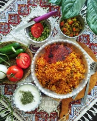 لوبیا پلو با مرغ 