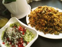 لوبیا پلو و سالاد شیرازی