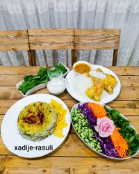 ته انداز مرغ با شوید پلو و پلو مرغ ساده 