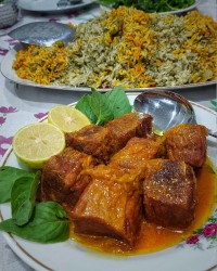 چلوگوشت زعفرانی رستورانی