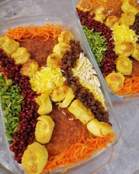 مرصع پلو با جوجه حلزونی