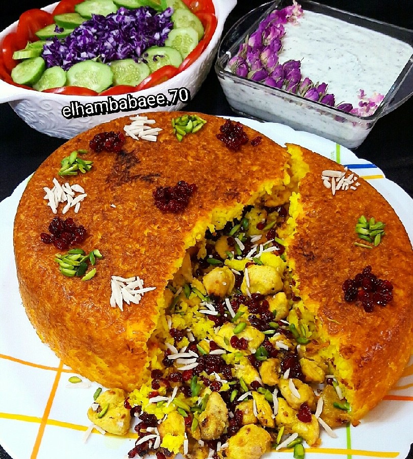 ته چین مرغ با زرده تخم مرغ