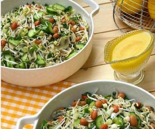 سالاد جوانه ماش و لوبیا چیتی