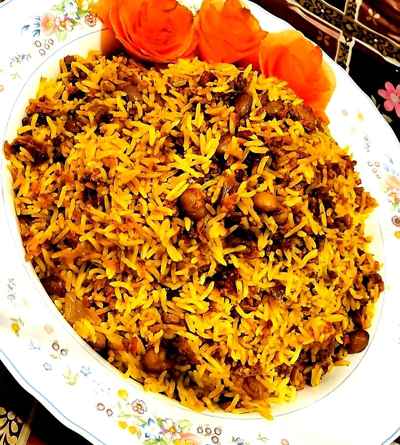 هویج پلو با لوبیا چیتی