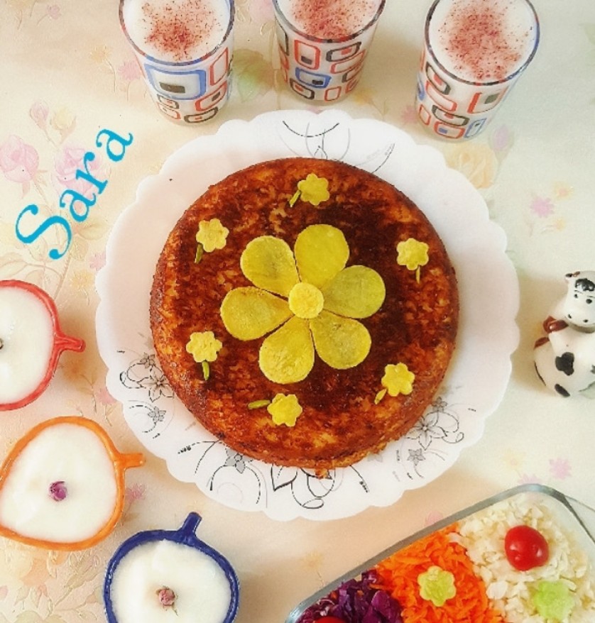ته چین مرغ و بادمجان
