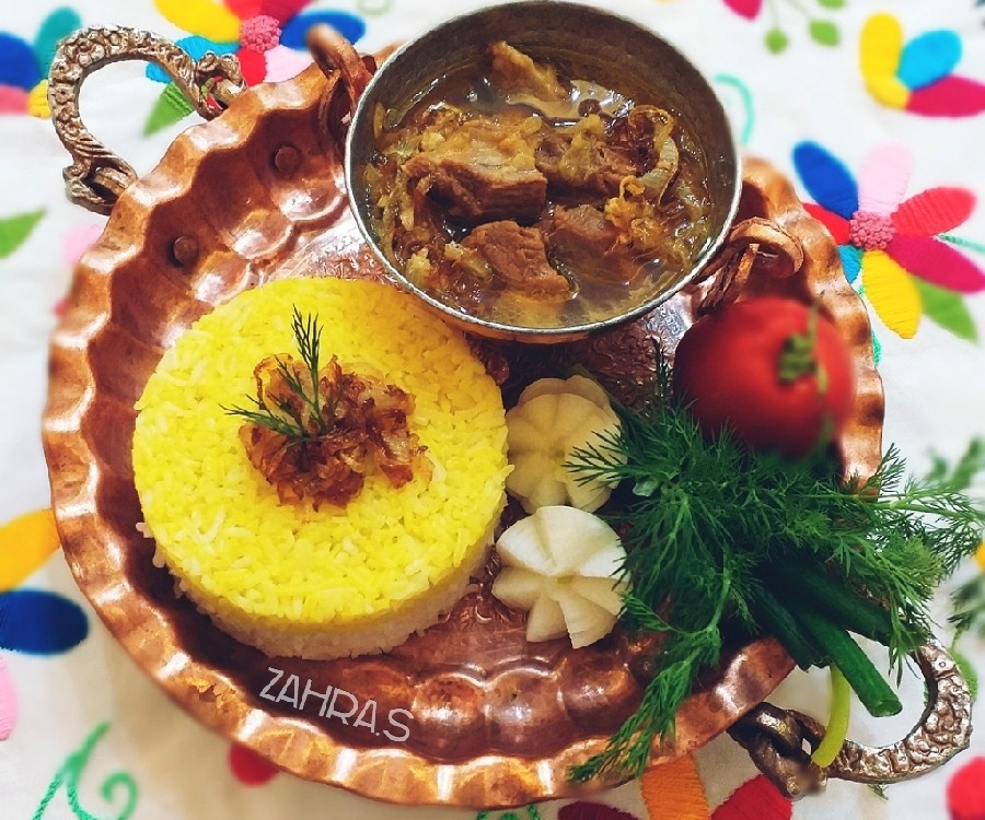 چلوگوشت زعفرانی رستورانی