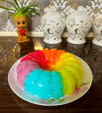 عکس طرز تهیه ژله رنگین کمان قلبی